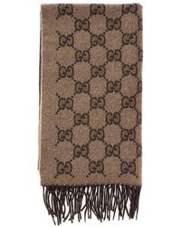 Gucci - Scarf With Fringed Hem And All-Over Gg Motif - Lyst
