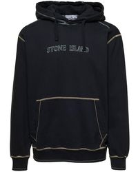 Stone Island - Felpa Con Cappuccio E Logo Ricamato A Contrasto - Lyst