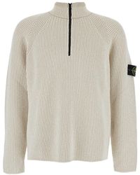 Stone Island - Sweater With Logo Patch On The Sleeve And Front Half Zip Closure - Lyst