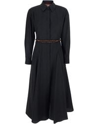Max Mara - Long Dress With Classic Collar And Waist Belt In - Lyst