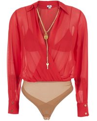 Elisabetta Franchi - Georgette Top With Long Sleeves And V-Neck - Lyst