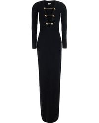 Elisabetta Franchi - Long Dress With Deep V-Neck And Chain Detail - Lyst