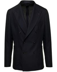Tagliatore - 'Montecarlo' Double-Breasted Jacket With Logo Pin In - Lyst