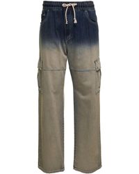 Dolce & Gabbana - Blue And Beige Cargo Trousers With Logo Plaque And Gradient Effect In Cotton Denim Man - Lyst