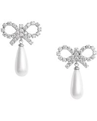 Self-Portrait - Colored Earings With Bow Design And Pearl Pendant - Lyst