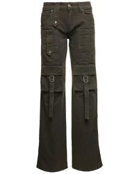 Blumarine - Military Green Cargo Jeans With Buckles And Branded Button In Stretch Cotton Denim Woman - Lyst