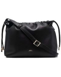 A.P.C. - Borsa a tracolla in pelle nera con stampa logo - Lyst