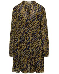 Michael Kors - Mini abito con stampa catena all-over e dettaglio catena in misto poliestere multicolor donna - Lyst