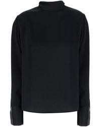 Le Plain - Satin High-Neck Blouse With Long Sleeves And Back Closure, In - Lyst