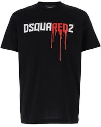 DSquared² - Crewneck T-Shirt With Dripping Logo Print - Lyst