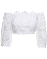 Temptation Positano - Embroidered Off-Shoulder Cropped Top - Lyst