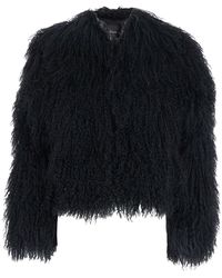 Plain - Cropped Fur Jacket With Concealed Front Closure - Lyst