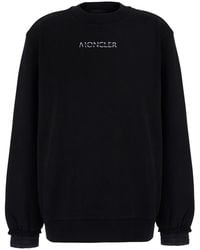 Moncler - Crewneck Sweatshirt With Logo Lettering And Logo Patch On The Sleeve - Lyst