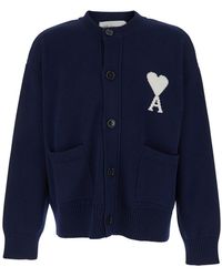 Ami Paris - Crew Neck Cardigan With Contrasting Adc Logo On The Front - Lyst