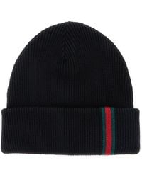 Gucci - Ribbed Wool Beanie With Web Detail And Cuffed Brim - Lyst