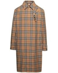 Burberry - Brookvale Beige Coat With All-over Vintage Check Motif In Cotton Blend - Lyst