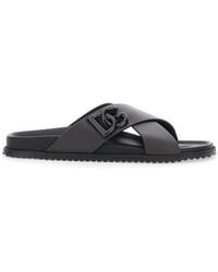 Dolce & Gabbana - Sandals With Logo Detail And Criss-Crossed Straps On The Front - Lyst