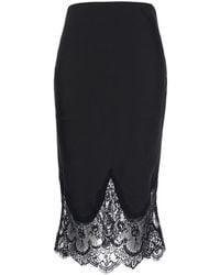Norma Kamali - Tech Fabric Slim-Flare High-Waist Lace-Hem Skirt - Lyst
