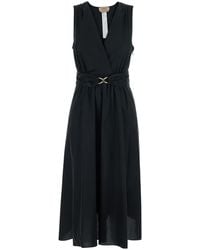 Twinset - Long Dress 'Metal Buckle' With V-Neck And Cotton Belt Fo - Lyst