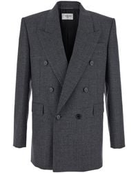 Saint Laurent - Giacca Doppiopetto Con Revers A Lancia - Lyst