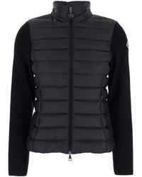 Moncler - Down Filled Cardigan With High Neck And Logo Patch On Th - Lyst