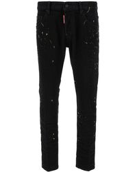 DSquared² - 'skater' Black Five-pocket Jeans With Paint Stains In Stretch Cotton Denim Man - Lyst