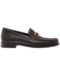 Fendi Man's Leather Loafers With Ff Insert - Black