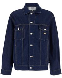 Maison Kitsuné - Giubbotto 'Trucker' Con Ricamo Logo Sul Fronte E Patch - Lyst
