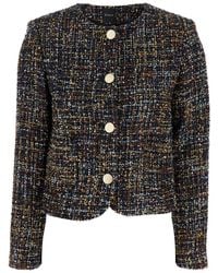 Plain - Jacket With Round Neck And Front Button Closure - Lyst