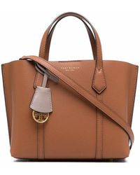 Tory Burch - 'perry' Small Brown Tote Bag With Removable Shoulder Strap In Grainy Leather Woman - Lyst