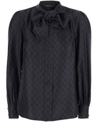 Gucci - Silk Shirt With Knot Bow And Gg Print Blouses - Lyst