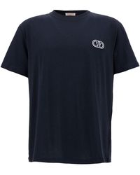 Valentino Garavani - E Crewneck T-shirt With V-logo Patch In Cotton - Lyst