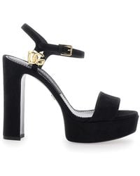 Dolce & Gabbana - Dolce & Gabbana High Heel Sandals With Logo Plate On The Front - Lyst