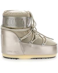 Moon Boot - 'Icon' Metallic Snow Ankle Boots With Maxi Logo Print On The Side - Lyst