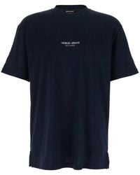 Giorgio Armani - Crew-Neck T-Shirt With Raised Collar And Logo On The Front - Lyst