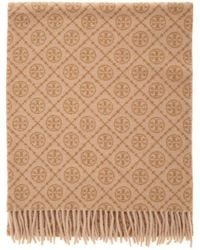 Tory Burch - Scarf With All-Over T Motif Monogram And Fringed Edges - Lyst