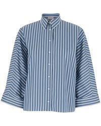 Brunello Cucinelli - Oversize Shirt With Monil Detail On The Collar And All-Over Striped Motif - Lyst