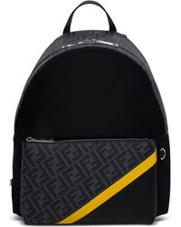Fendi Leather Embroidered Fabric Backpack in Black for Men - Save 
