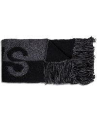 Saint Laurent - Sciarpa in lana grigia e nera con logo - Lyst
