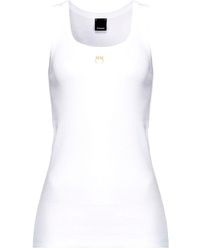Pinko - Ribbed Tank Top With Front Logo Embroidery In Stretch Cotton Woman - Lyst