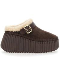 Chloé - Chloé Fur-Lined Mules With Buckled Strap - Lyst