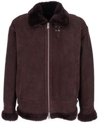 Arma - 'Sano' Bordeaux Shearling Jacket With Belt Detail And Fur Trims - Lyst