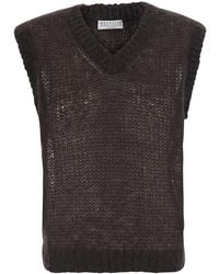 Brunello Cucinelli - Sleeveless Top With V-Neck And Monile Detail - Lyst