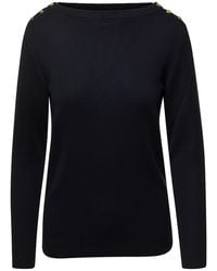 Gucci - Sweater With Boat Neckline And Golden Logo Buttons - Lyst