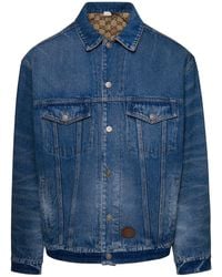 Gucci - Reversible Denim Jacket With Monogram Gg Canvas - Lyst