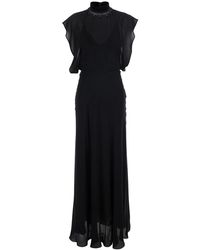 Fendi - Long Sleeveless Dress With Cape-Effect Bodice And Embroide - Lyst