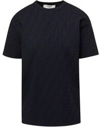 Fendi - T-shirt girocollo con motivo monogramma logo all-over nera in misto viscosa donna - Lyst