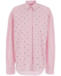 MSGM - Camicia Con Colletto Classico E Decorazione Con Borchie Sul Front - Lyst