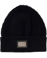 Dolce & Gabbana - Ribbed Beanie With Logo Plaque - Lyst