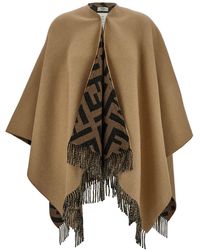 Fendi - And Poncho With Fringed Hem And Ff Print - Lyst